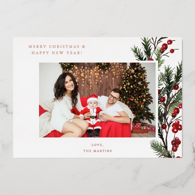 Invitation En Aluminium Holly Berry H Photo Holiday ou Noël (Recto)