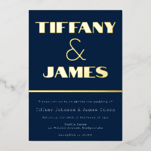 Invitation En Aluminium Hollywood Vintage Retro Navy Mariage Gold Foil