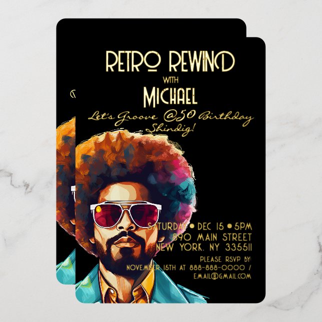 Invitation En Aluminium Homme Retro Rewind 50e Anniversaire Shindig Party (Recto/Verso)