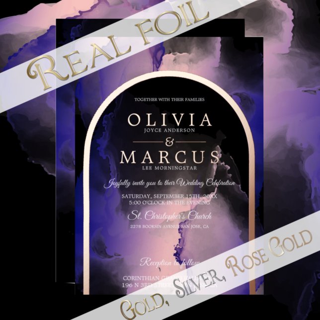 Invitation En Aluminium Huile d'aubergine corail violet Rose Encre d'alcoo (Créateur téléchargé)