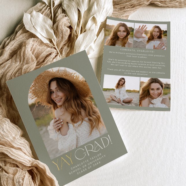 Invitation En Aluminium Huile de pieds moderne | Green Yay Grad Photo Grad (Créateur téléchargé)
