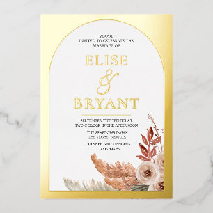 Invitation En Aluminium Huile d'or Boho Floral Moderne Mariage blanc