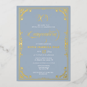 Invitation En Aluminium Huile d'or Dusty Blue Quinceañera
