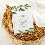 Invitation En Aluminium Huile d'or et Feuille d'olive méditerranéen Baptêm<br><div class="desc">Ces invitations élégantes et élégantes au baptême ou au baptême présentent de jolis feuilles d'oliviers méditerranéens verts aux accents de feuilles d'or et une croix de feuille d'or.</div>