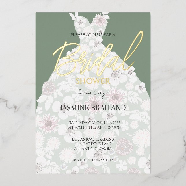 Invitation En Aluminium Huile d'or Fête des mariées de robe florale modern (Recto)