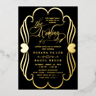 Invitation En Aluminium Huile d'or romantique   Mariage de cadre bleu mari