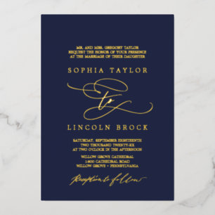 Invitation En Aluminium Huile d'or romantique Marine Flourish Mariage of