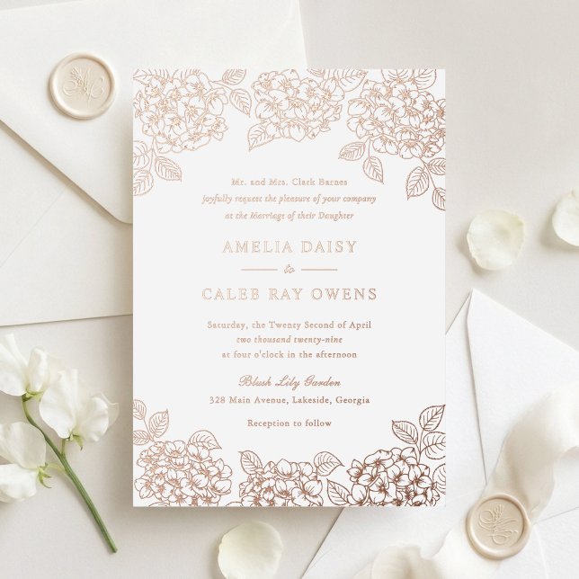 Invitation En Aluminium Hydrangea Élégant Mariage Rose Or  (Créateur téléchargé)