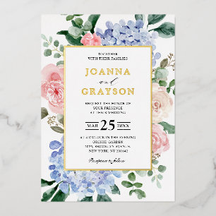 Invitation En Aluminium Hydrangeas bleu poussiéreux roses roses pastel mar