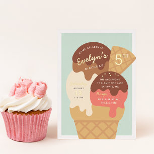 Invitation En Aluminium Ice Cream Sundae Anniversaire de enfant Party