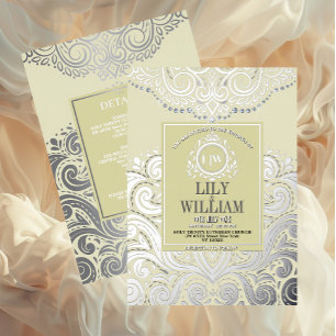 Invitation En Aluminium Iivoire Elegant Artdeco Diamond Mariage
