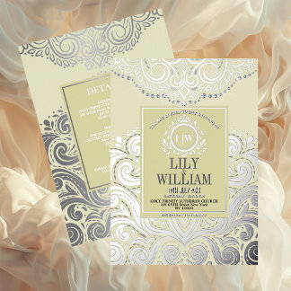 Invitation En Aluminium Iivoire Elegant Artdeco Diamond Mariage