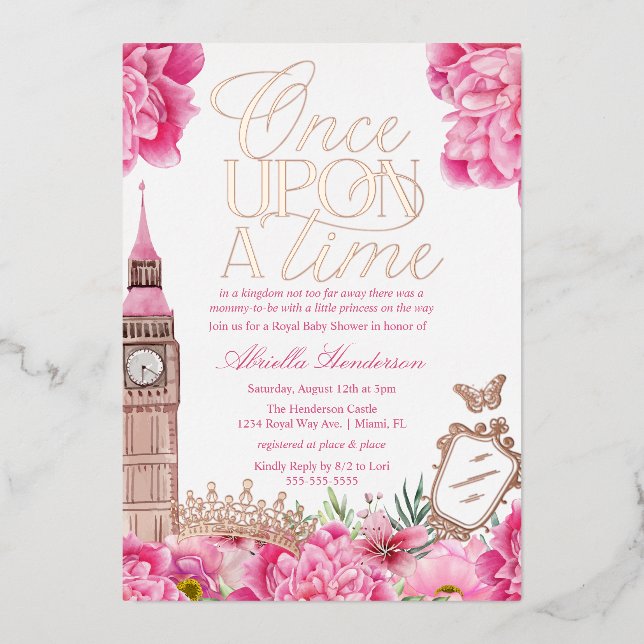 Invitation En Aluminium Il était une fois un Baby shower princesse (Recto)