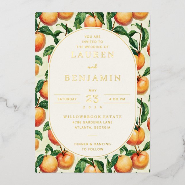Invitation En Aluminium Illustration botanique de pêche joyeuse (Recto)
