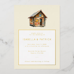 Invitation En Aluminium Illustration de cabane à l'aquarelle crème rustiqu