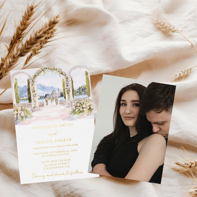 Invitation En Aluminium Illustration de mariage à l'aquarelle de lieu (Créateur téléchargé)