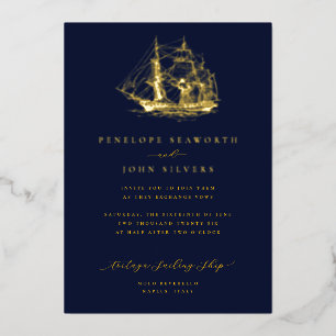 Invitation En Aluminium Illustration du navire nautique Mariage bleu marin