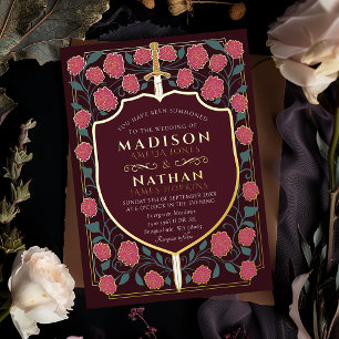 Invitation En Aluminium Imaginaire médiéval de l'épée et du bouclier Maria