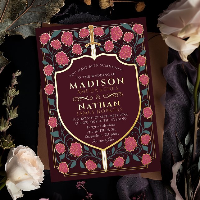 Invitation En Aluminium Imaginaire médiéval de l'épée et du bouclier Maria (Créateur téléchargé)