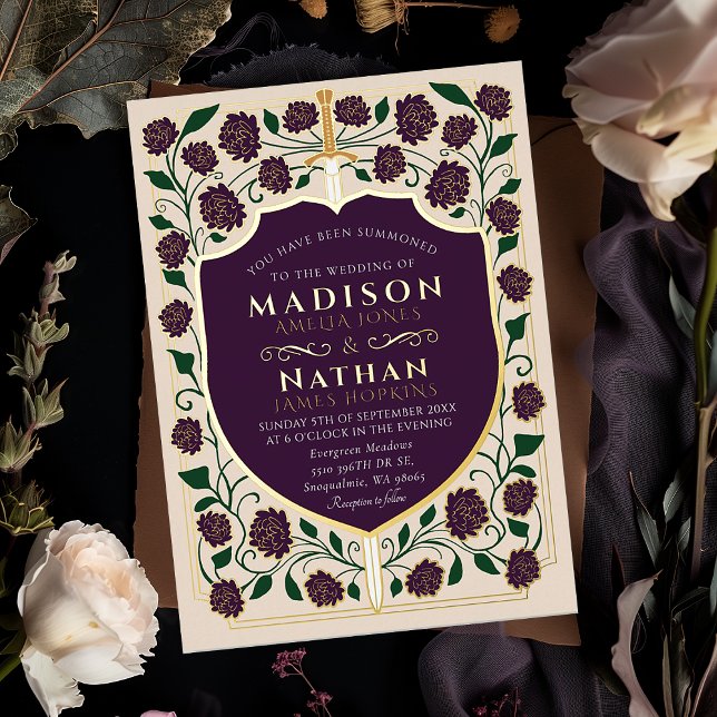 Invitation En Aluminium Imaginaire médiéval de l'épée et du bouclier Maria (Créateur téléchargé)