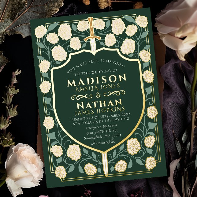 Invitation En Aluminium Imaginaire médiéval de l'épée et du bouclier Maria (Créateur téléchargé)