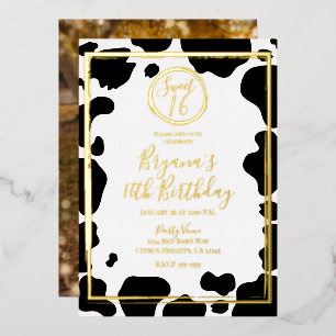 Invitation En Aluminium Impression vache glamour moderne bordure photo de 