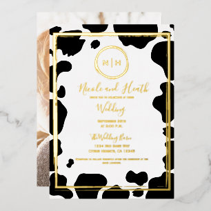 Invitation En Aluminium Imprimé vache glamour moderne bordure photo de mar