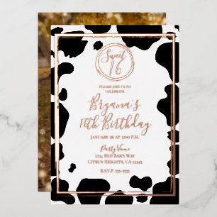 Invitation En Aluminium Imprimé vache glamourise bordure mariage photo or 