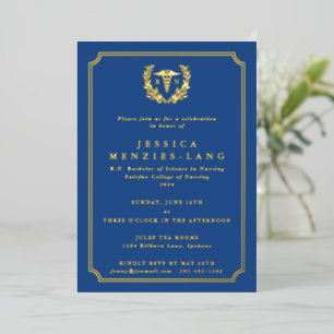 Invitation En Aluminium Infirmière diplômée bleue Caducée+Couronne de laur
