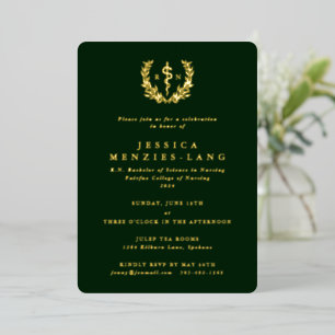 Invitation En Aluminium Infirmière diplômée DarkGreen Couronne de laurier