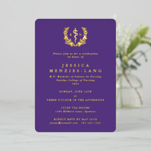 Invitation En Aluminium Infirmière diplômée Purple Asclepius+Couronne de l