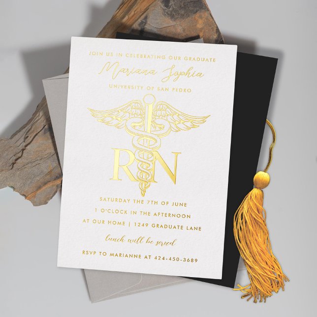 Invitation En Aluminium Infirmière infirmière de la RN Gold Foil Invitatio (Créateur téléchargé)