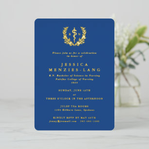 Invitation En Aluminium Infirmière inscrite bleue Asclepius+Laurel Wreath