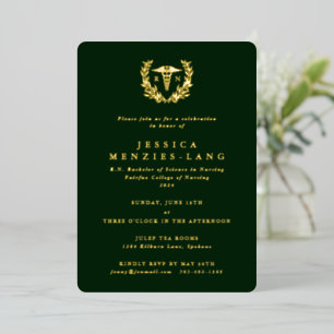 Invitation En Aluminium Infirmière inscrite verte Caduceus+Laurel Wreath