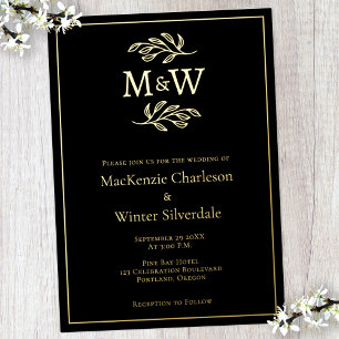 Invitation En Aluminium Initiales de monogramme de couple de mariage Noir