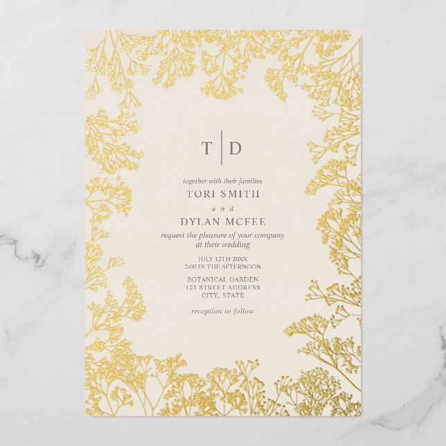 Invitation En Aluminium Initiales monogramme de Gypsophile (Recto)