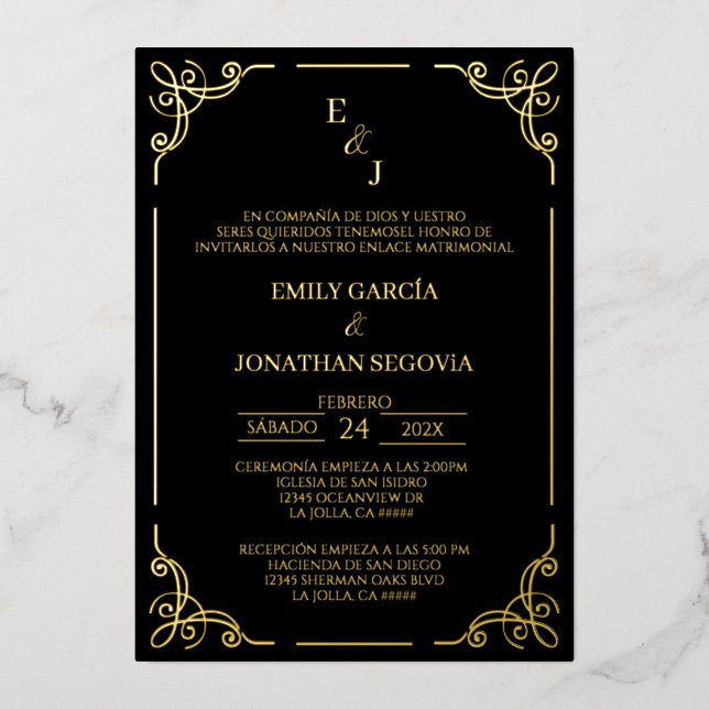Invitation En Aluminium Invitación de boda negro y oro gold foil  (Recto)