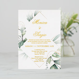 Invitation En Aluminium Invitación elegante feuille or para boda