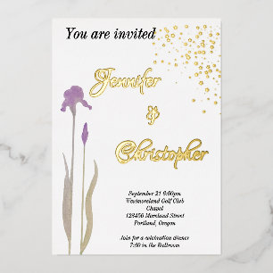 Invitation En Aluminium Iris aquarelle mariage or et violet tendre