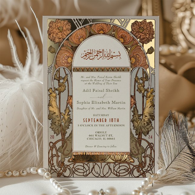 Invitation En Aluminium Islam Burange Orange Mariage Arabe Art Nouveau (Créateur téléchargé)