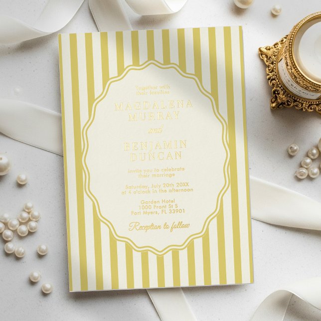 Invitation En Aluminium Island Citrus Yellow Elegant Modern Stripe Wedding (Créateur téléchargé)