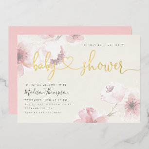 Invitation En Aluminium Ivoire Baby shower floral en fleurs de cerisier
