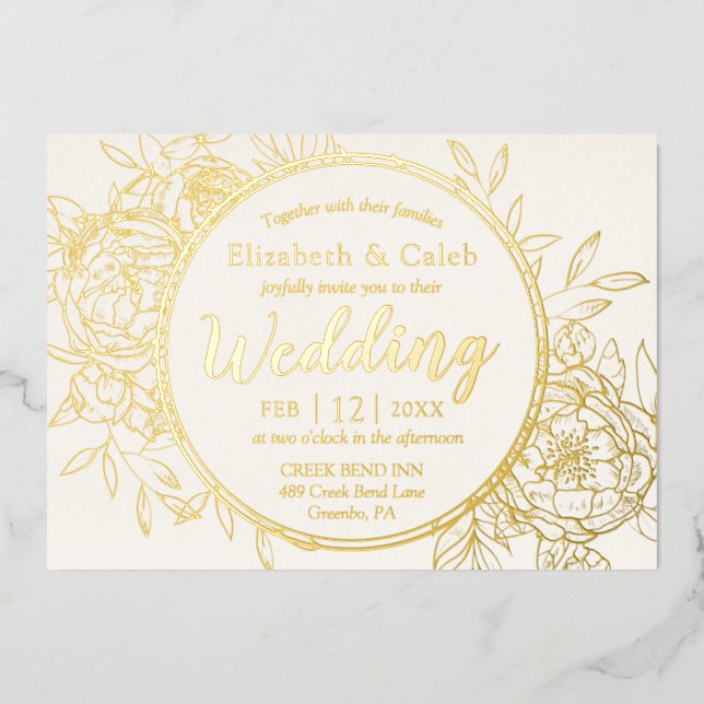 Invitation En Aluminium Ivory Cream & Gold Peony Modern Toile Mariage (Recto)