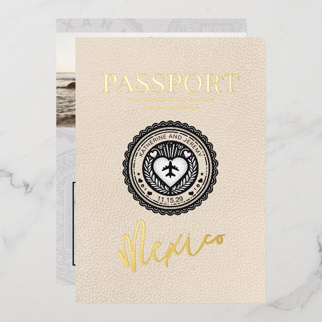 Invitation En Aluminium Ivory Mexique Mariage de passeport (Recto/Verso)
