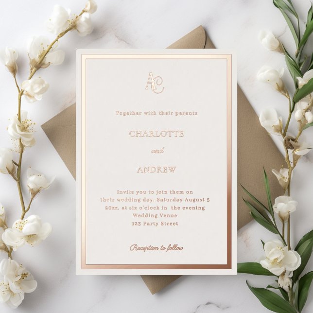 Invitation En Aluminium Ivory rose gold modern monogram luxury wedding (Créateur téléchargé)