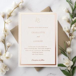 Invitation En Aluminium Ivory rose gold moderne monogramme luxe mariage