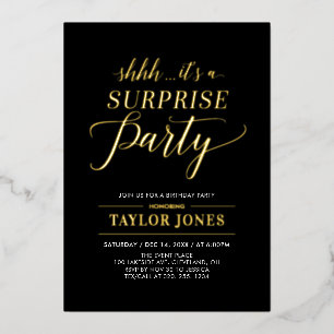 Invitation En Aluminium Jalon Black & Gold Surprise Anniversaire