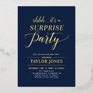 Invitation En Aluminium Jalon d'anniversaire de la Marine Blue & Gold Surp