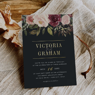 Invitation En Aluminium Jardin au Clair de Lune Fleurs Aquarelle Sombre