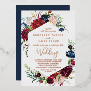Invitation En Aluminium Jardin d'automne Mariage tout-en-un Rose Gold Fo